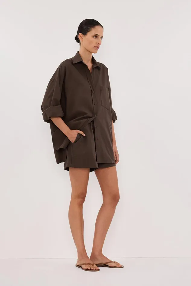 DISSH Long Sleeved RHEA BITTER CHOC COTTON SHIRT 8211 Women