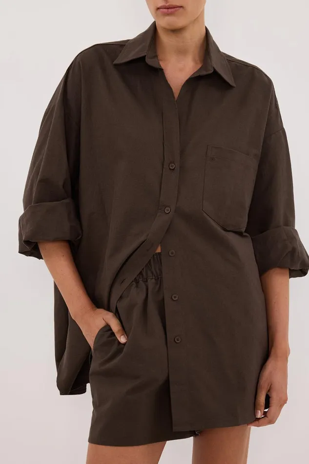 DISSH Long Sleeved RHEA BITTER CHOC COTTON SHIRT 8211 Women