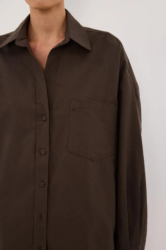 DISSH Long Sleeved RHEA BITTER CHOC COTTON SHIRT 8211 Women