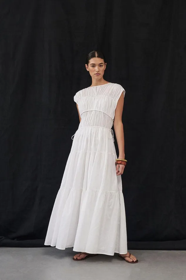 DISSH Midi Dresses FLYNN WHITE LINEN BLEND MIDI DRESS 8211 Women