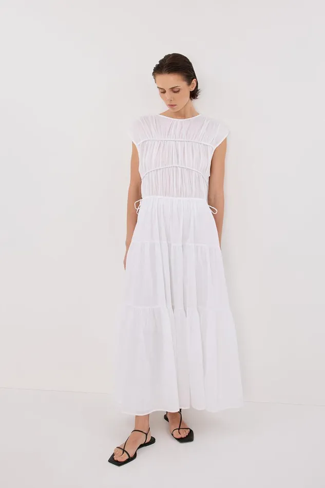 DISSH Midi Dresses FLYNN WHITE LINEN BLEND MIDI DRESS 8211 Women