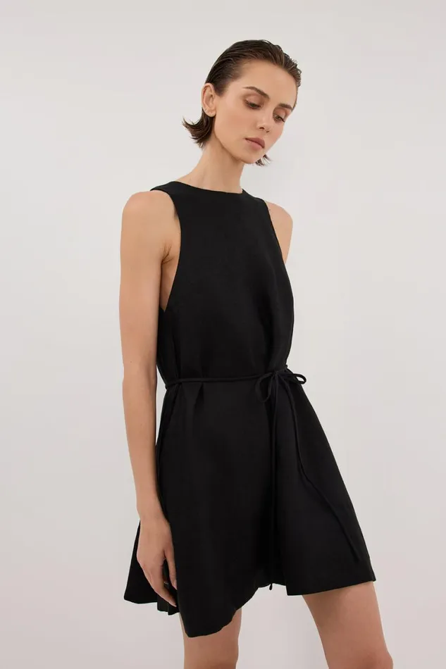 DISSH Mini Dresses ISABELLE BLACK MINI LINEN DRESS 8211 Women