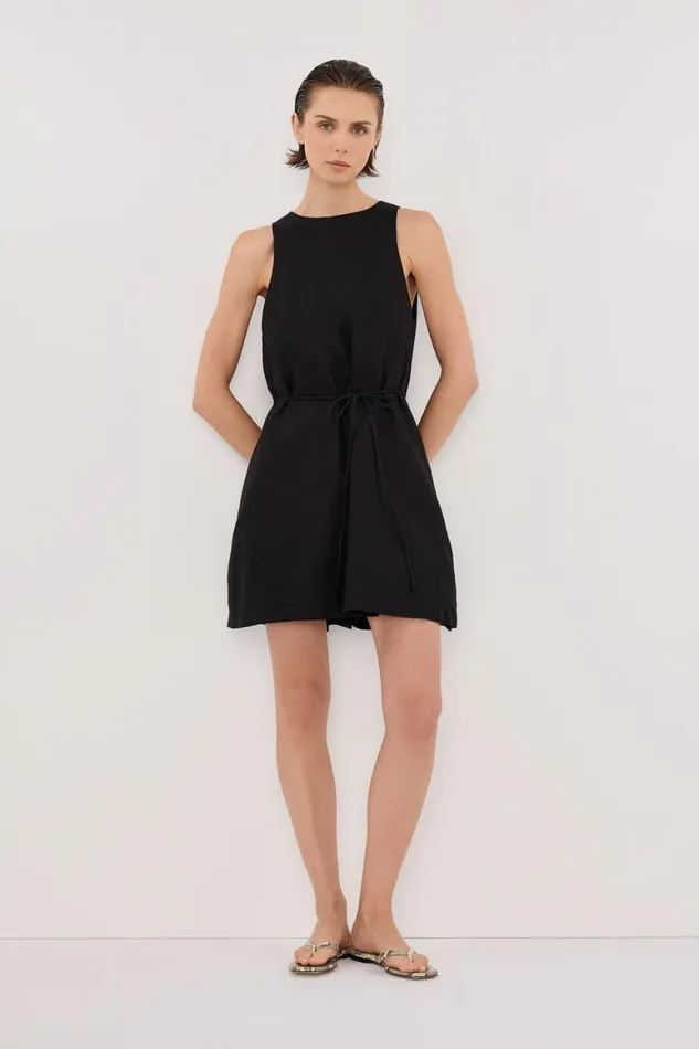 DISSH Mini Dresses ISABELLE BLACK MINI LINEN DRESS 8211 Women