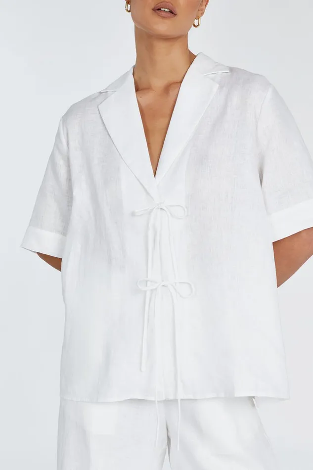 DISSH Shirts EMELIA WHITE LINEN WRAP SHIRT 8211 Women