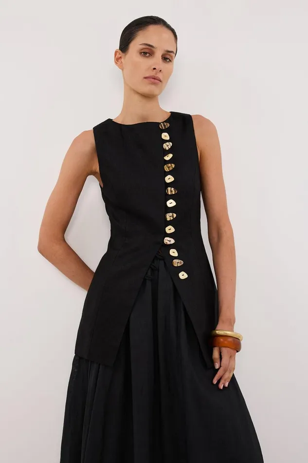 DISSH Tops BAYLEE BLACK SLEEVELESS LINEN TOP 8211 Women