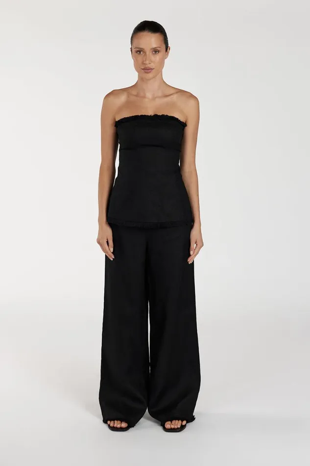 DISSH Tops ZAHARA BLACK LINEN STRAPLESS TOP 8211 Women
