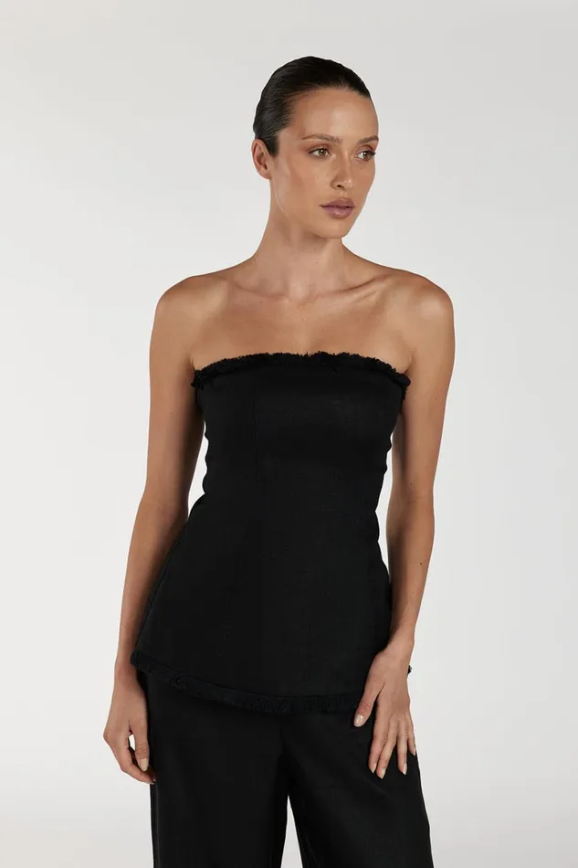 DISSH Tops ZAHARA BLACK LINEN STRAPLESS TOP 8211 Women