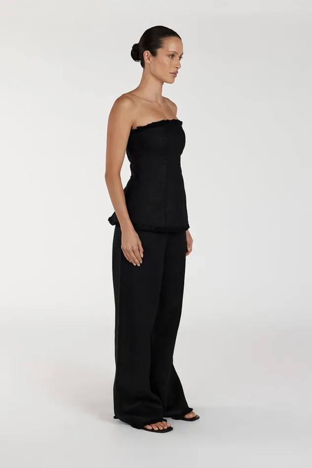 DISSH Tops ZAHARA BLACK LINEN STRAPLESS TOP 8211 Women