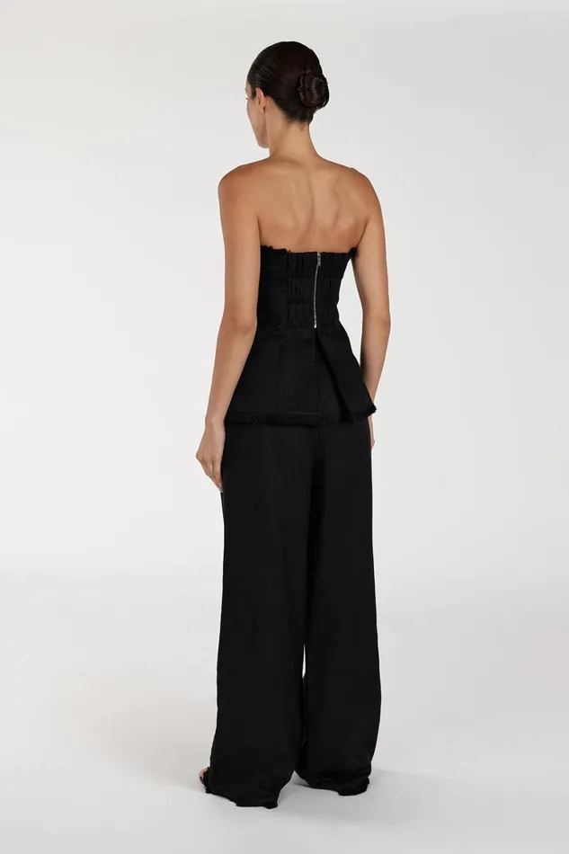 DISSH Tops ZAHARA BLACK LINEN STRAPLESS TOP 8211 Women