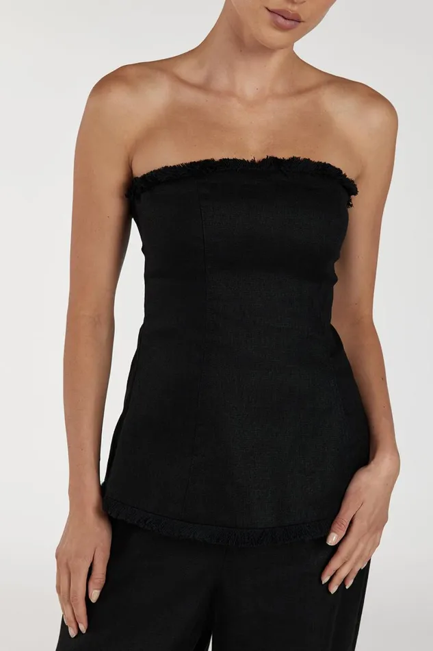 DISSH Tops ZAHARA BLACK LINEN STRAPLESS TOP 8211 Women