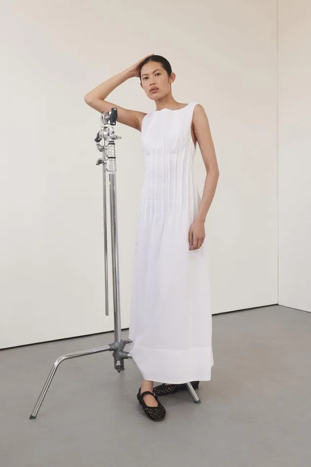 DISSH White Dresses MANA WHITE LINEN MIDI DRESS 8211 Women