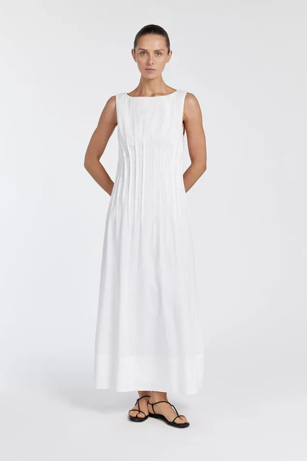 DISSH White Dresses MANA WHITE LINEN MIDI DRESS 8211 Women
