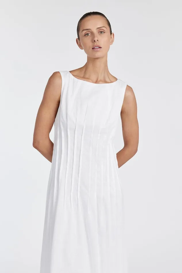 DISSH White Dresses MANA WHITE LINEN MIDI DRESS 8211 Women