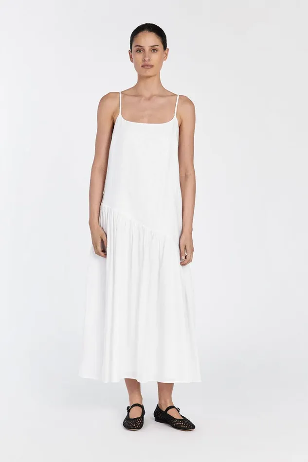 DISSH White Dresses NOAH WHITE LINEN ASYM MIDI DRESS 8211 Women