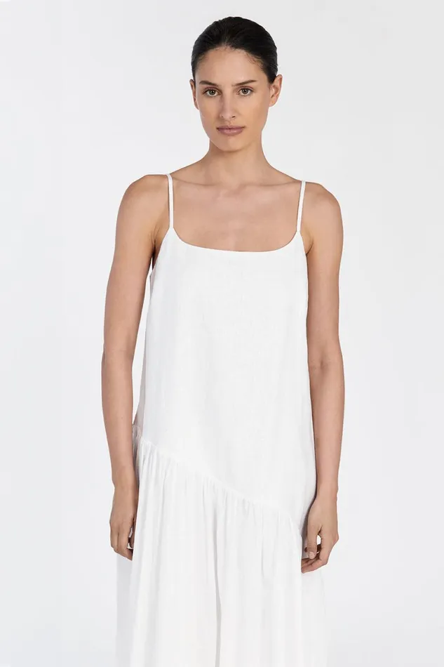 DISSH White Dresses NOAH WHITE LINEN ASYM MIDI DRESS 8211 Women