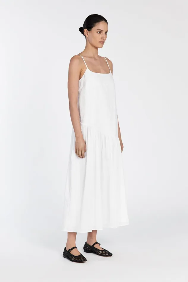 DISSH White Dresses NOAH WHITE LINEN ASYM MIDI DRESS 8211 Women