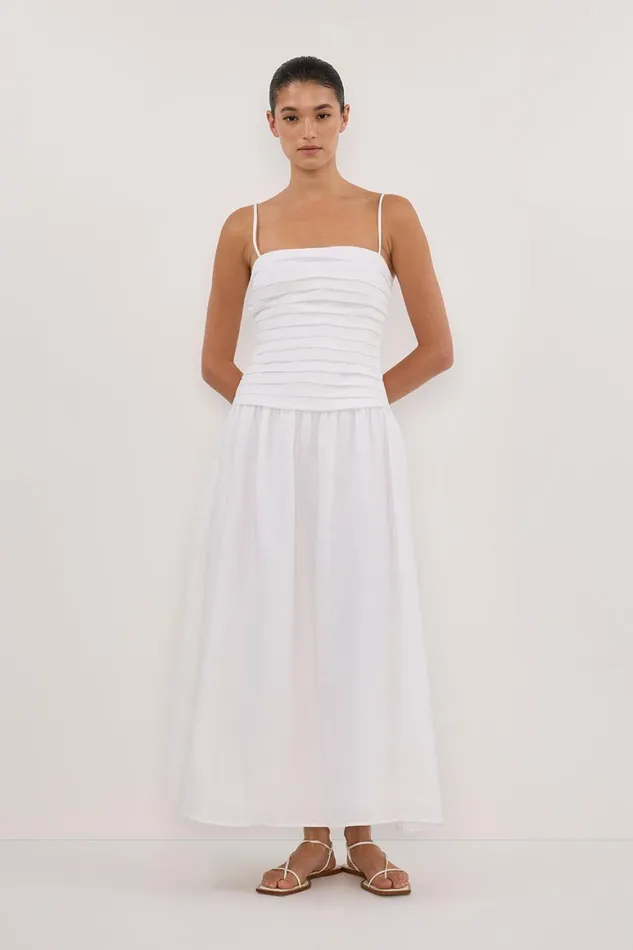 DISSH White Dresses REECE WHITE LINEN MIDI DRESS 8211 Women