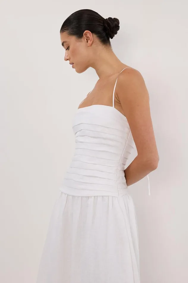 DISSH White Dresses REECE WHITE LINEN MIDI DRESS 8211 Women