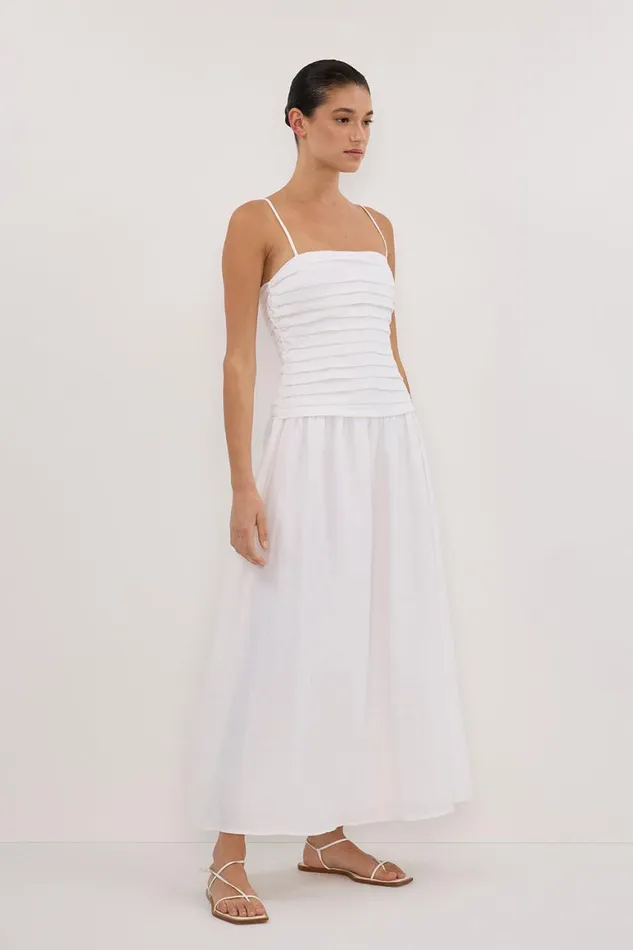 DISSH White Dresses REECE WHITE LINEN MIDI DRESS 8211 Women