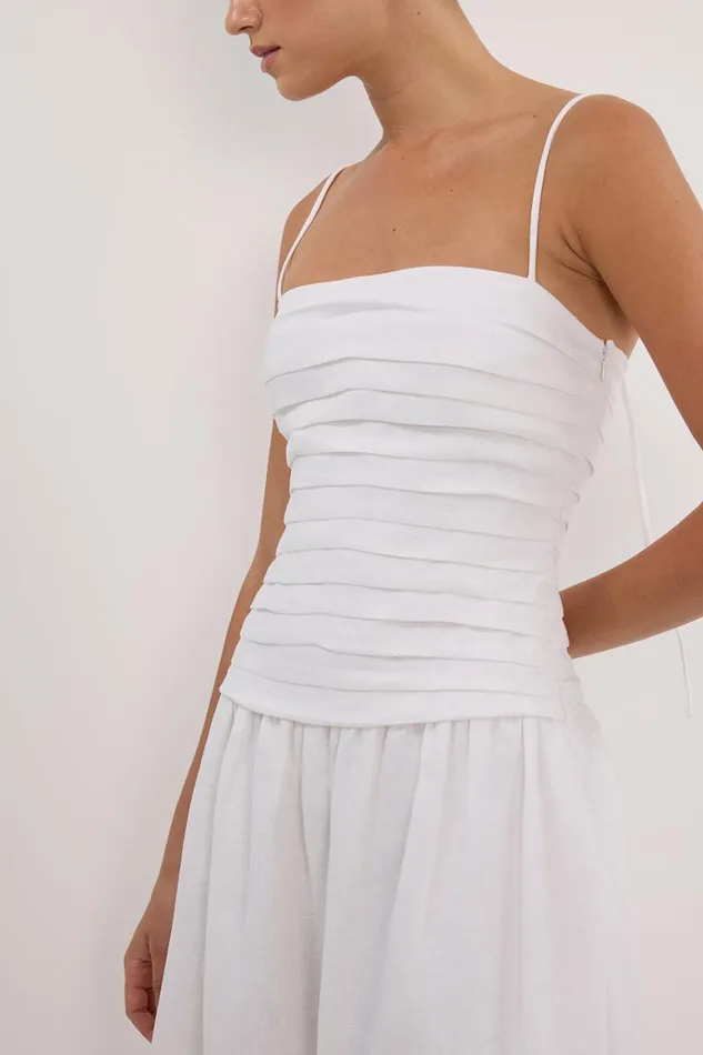 DISSH White Dresses REECE WHITE LINEN MIDI DRESS 8211 Women