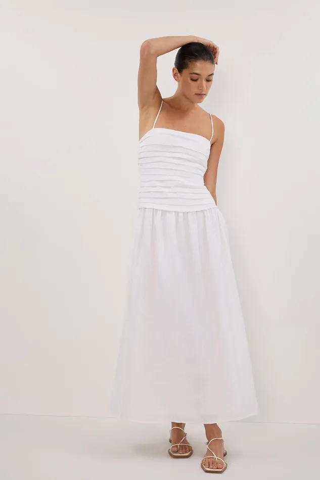 DISSH White Dresses REECE WHITE LINEN MIDI DRESS 8211 Women