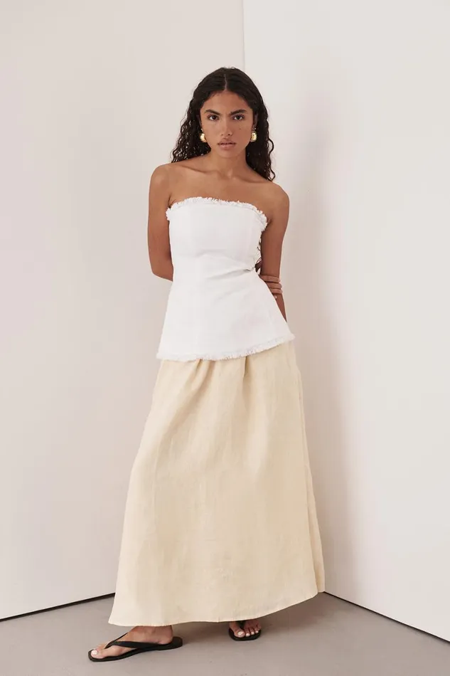 DISSH White Tops ZAHARA WHITE LINEN STRAPLESS TOP 8211 Women