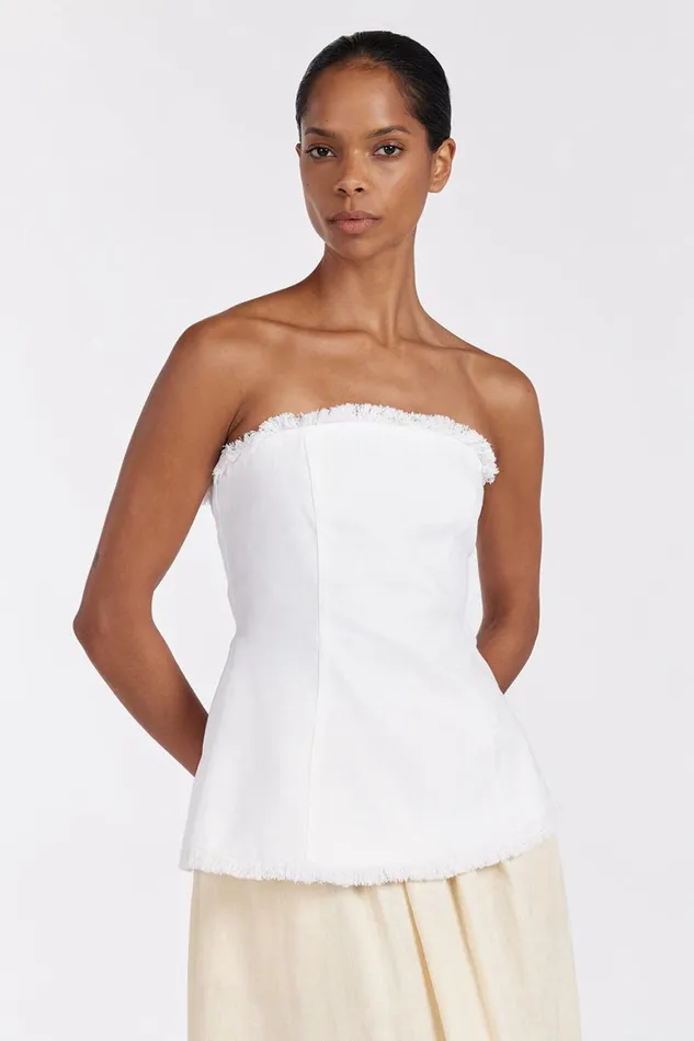 DISSH White Tops ZAHARA WHITE LINEN STRAPLESS TOP 8211 Women