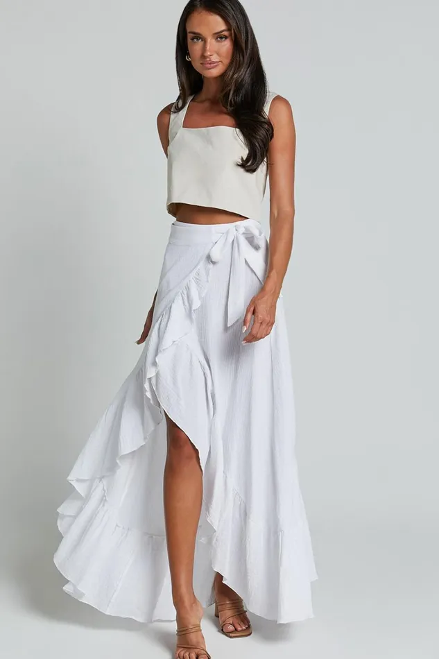 Donita Midi Skirt 8211 Muslin Wrap Skirt In White Women Showpo Skirts