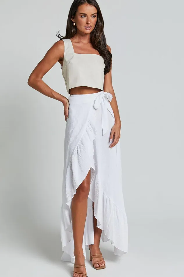 Donita Midi Skirt 8211 Muslin Wrap Skirt In White Women Showpo Skirts