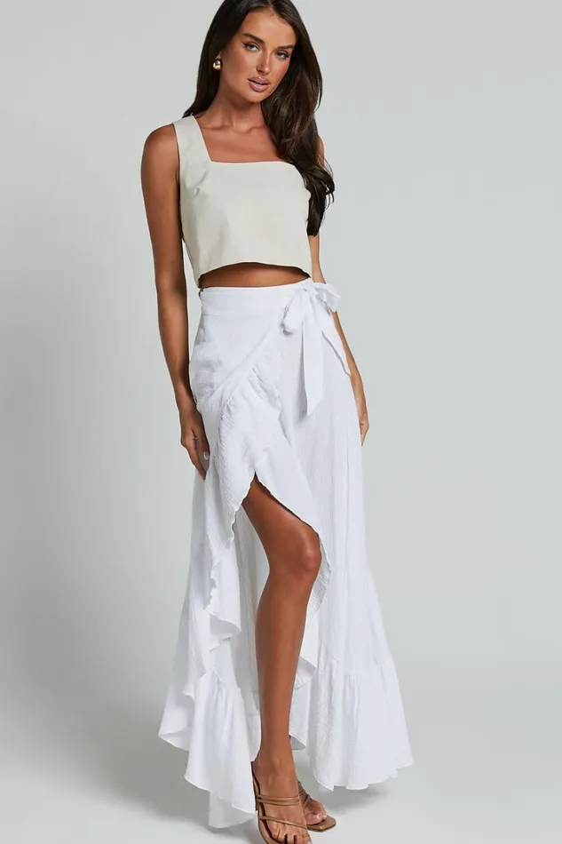 Donita Midi Skirt 8211 Muslin Wrap Skirt In White Women Showpo Skirts