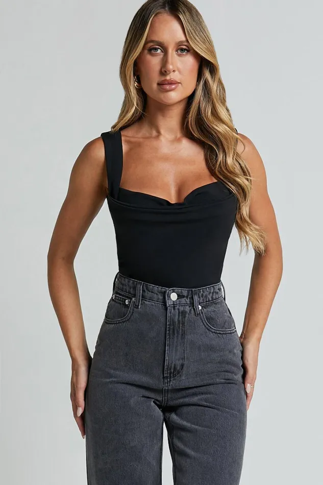 Donna Top 8211 Cowl Neck Corset Top In Black Women Showpo Tops