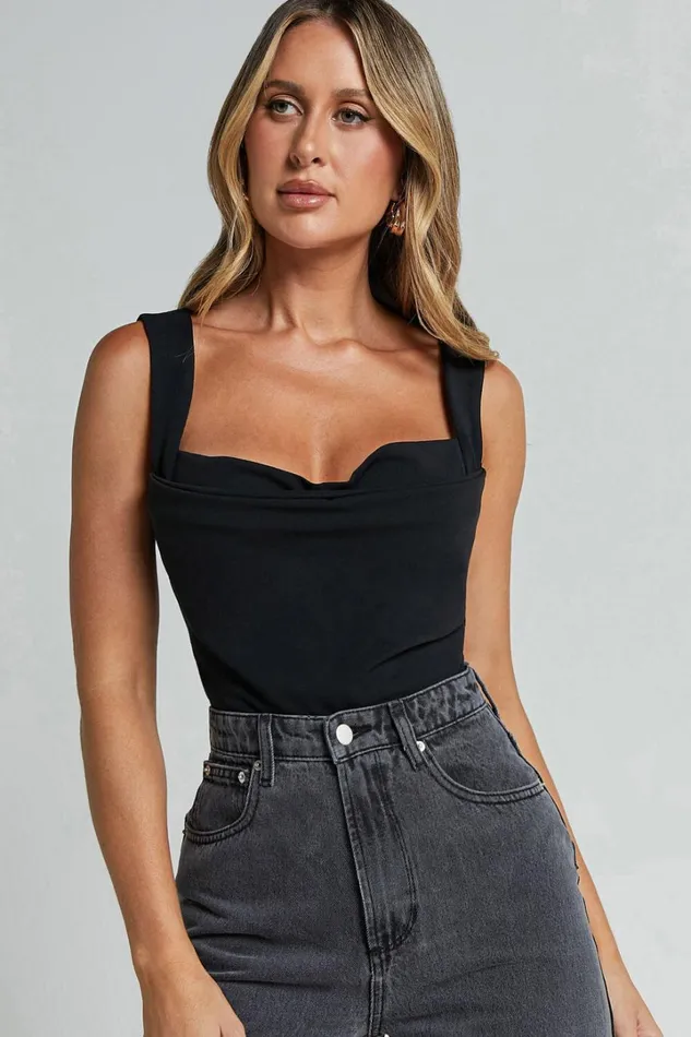 Donna Top 8211 Cowl Neck Corset Top In Black Women Showpo Tops