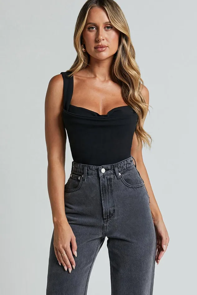 Donna Top 8211 Cowl Neck Corset Top In Black Women Showpo Tops