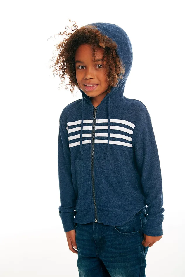 Dresses and Skirts Chaser Brand Boys Cozy Knit Long Sleeve Zip Up Hoodie with Strappings