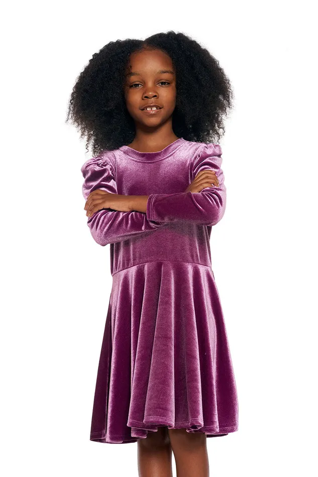 Dresses and Skirts Chaser Brand Girls Stretch Velvet Bow Detail Puff Sleeve Dress