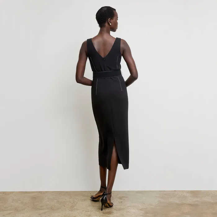 Dresses M M LaFleur Women The Carmela Streamline Dress 8211 Everyday Crepe with Topstitch Black With Topstitch