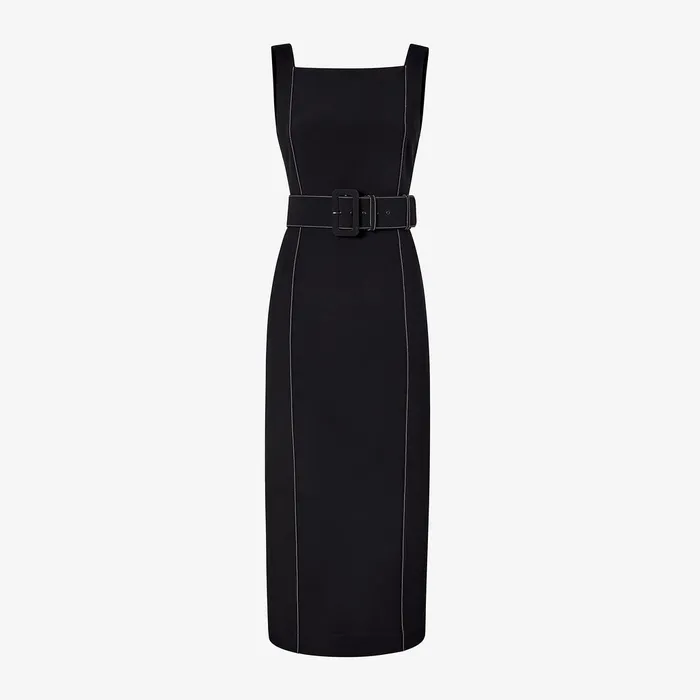 Dresses M M LaFleur Women The Carmela Streamline Dress 8211 Everyday Crepe with Topstitch Black With Topstitch