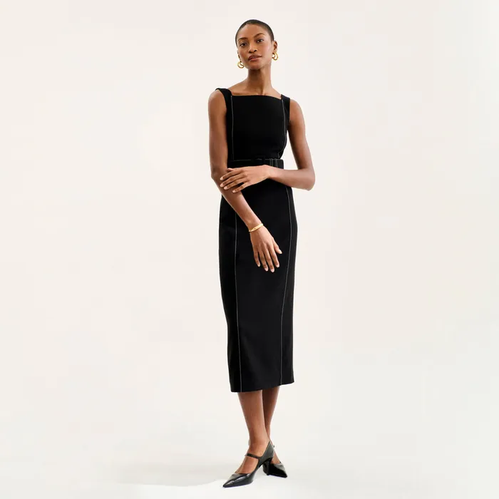Dresses M M LaFleur Women The Carmela Streamline Dress 8211 Everyday Crepe with Topstitch Black With Topstitch