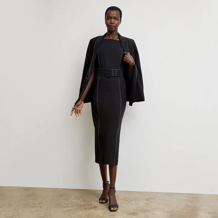 Dresses M M LaFleur Women The Carmela Streamline Dress 8211 Everyday Crepe with Topstitch Black With Topstitch