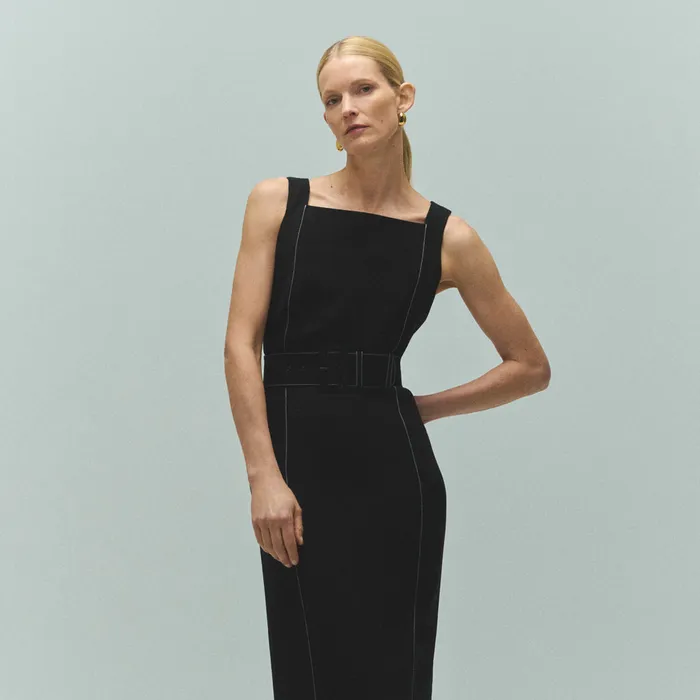 Dresses M M LaFleur Women The Carmela Streamline Dress 8211 Everyday Crepe with Topstitch Black With Topstitch