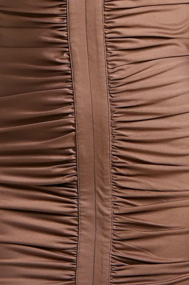 Dulce Mini Dress 8211 Long Sleeve Ruched Dress In Mocha Women Showpo Dresses
