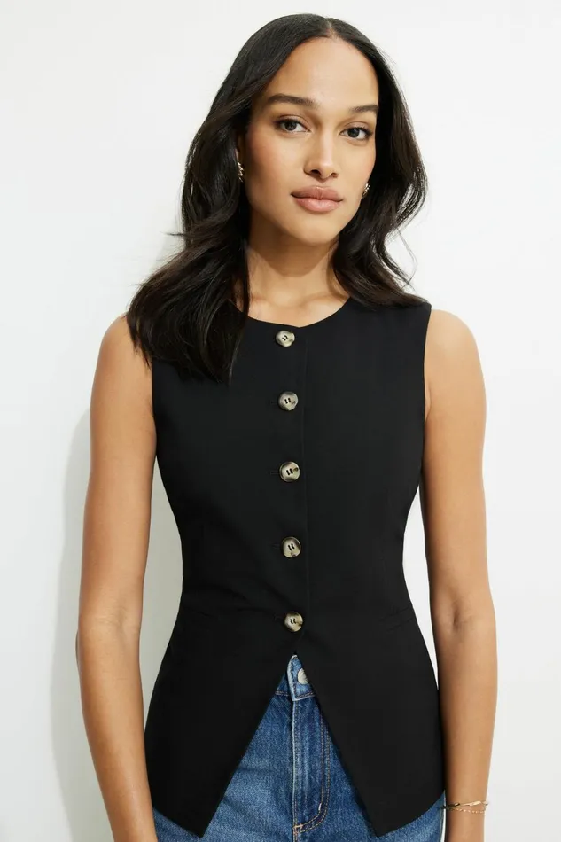 Dynamite Blazers and Vests Women Emery Round Neck Flyaway Vest BLACK