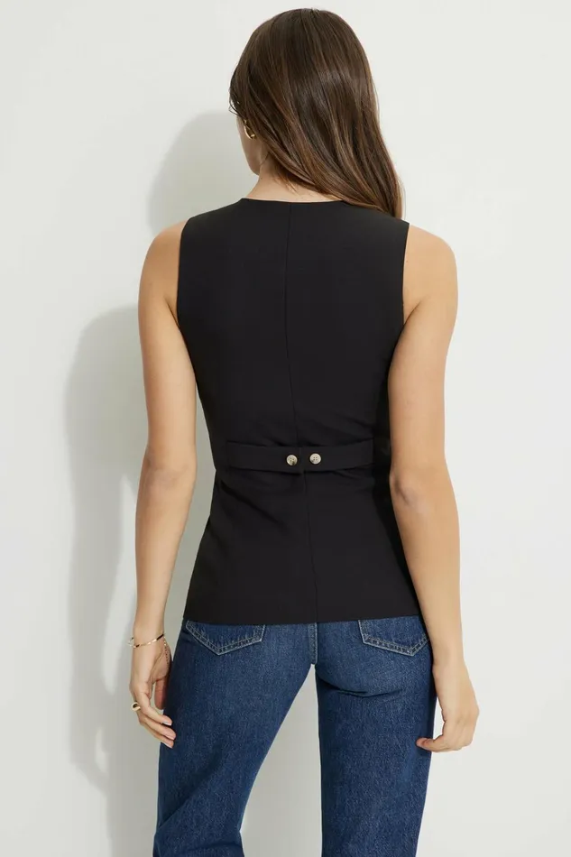 Dynamite Blazers and Vests Women Round Neck Flyaway Vest Black