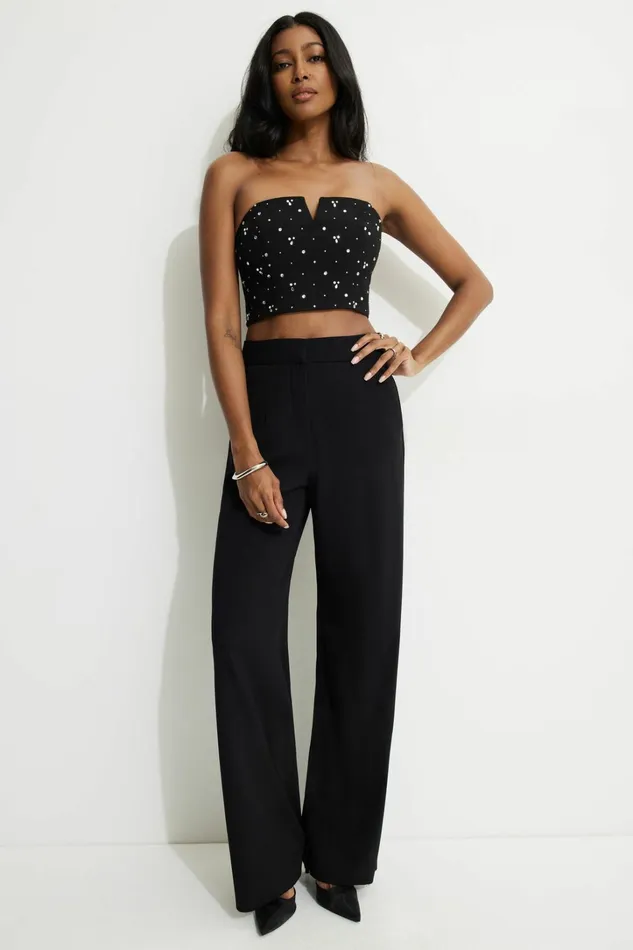 Dynamite Blouses and Tops Women Cropped Rhinestone Bustier Top Black