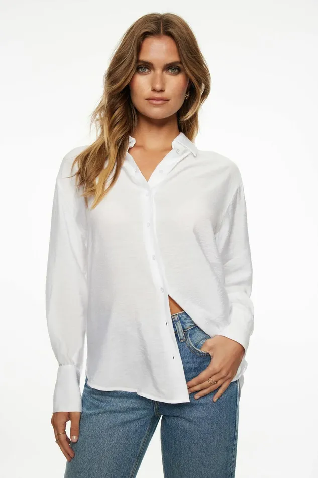 Dynamite Blouses and Tops Women Frida Oversized Airflow Shirt White