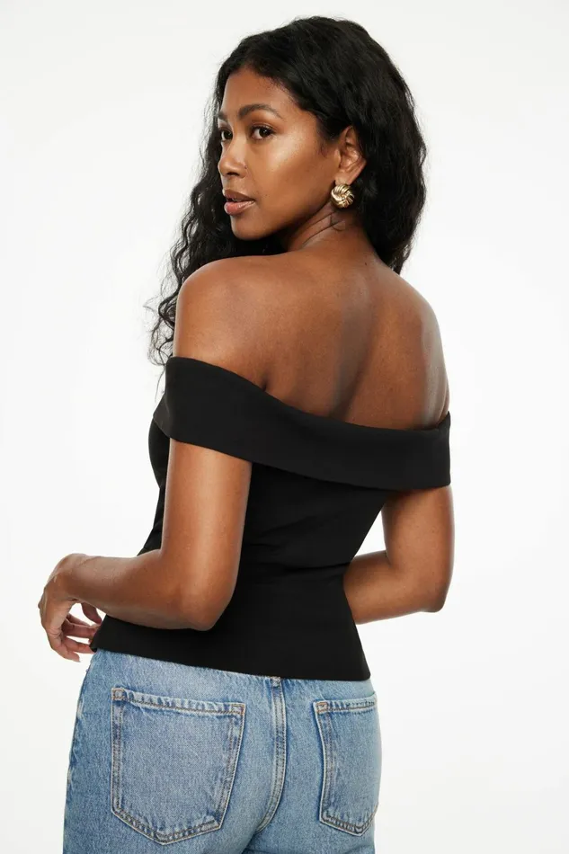 Dynamite Blouses and Tops Women Off Shoulder Buttoned Vest Black