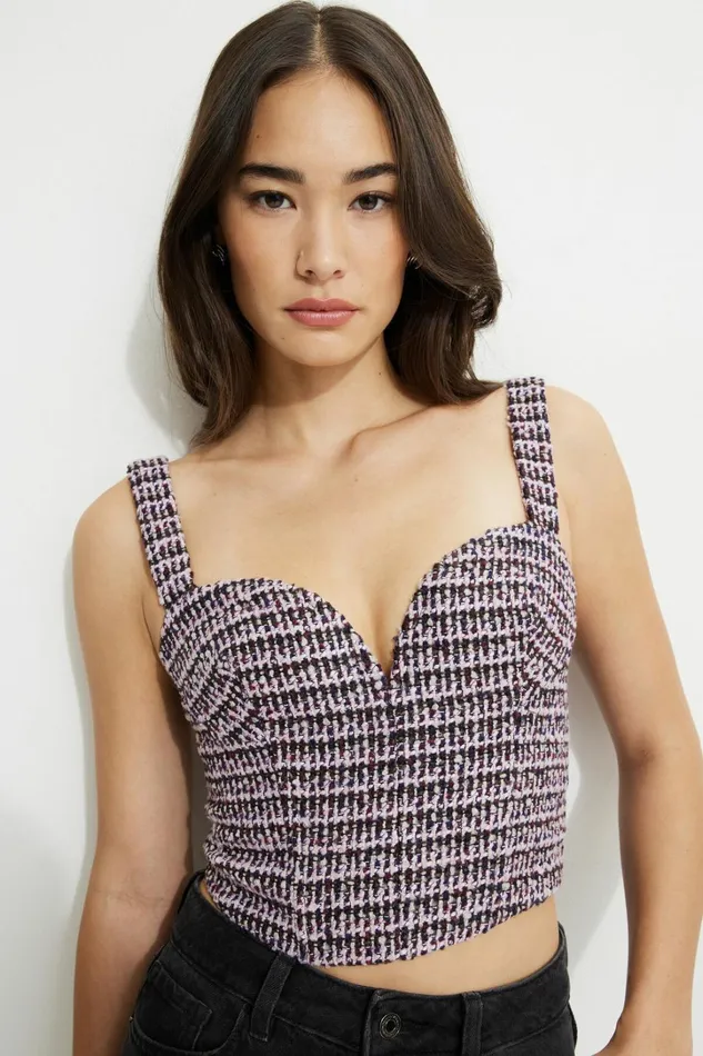 Dynamite Blouses and Tops Women Sweetheart Tweed Bustier Top Purple