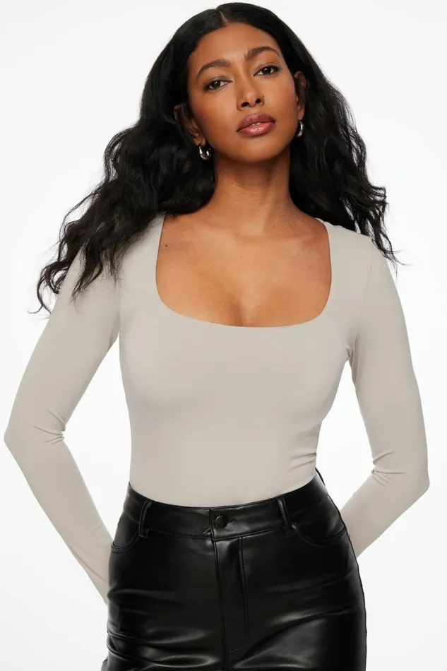 Dynamite Bodysuits Women Maren Sculpt Square Neck Bodysuit Gray