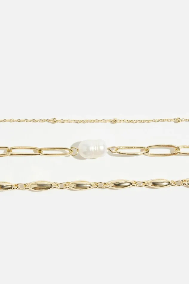 Dynamite Bracelets Women 3Pack Mixed Chain and Pearl Bracelets White