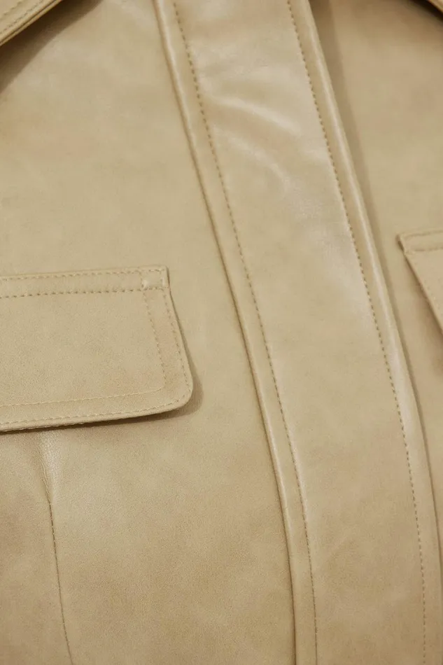 Dynamite Coats and Jackets Women Belted Faux Leather Jacket Beige
